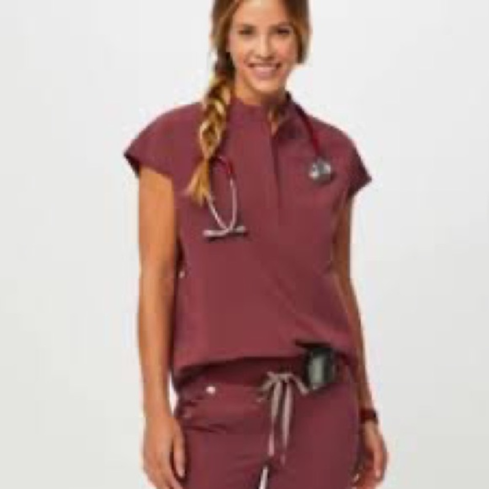Figs Dark Cherry Rafaela Oversized Scrub Top - XS / Dark Cherry